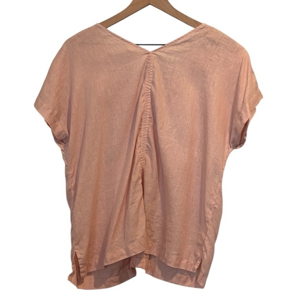 Garnet Hill V-Neck Linen Boxy Tee, Blush Pink, Short Sleeves, Lightweight, Sz S - Picture 3 of 12